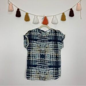 Piperlime Silk Blue Yellow Watercolor Pattern Blouse Size XS